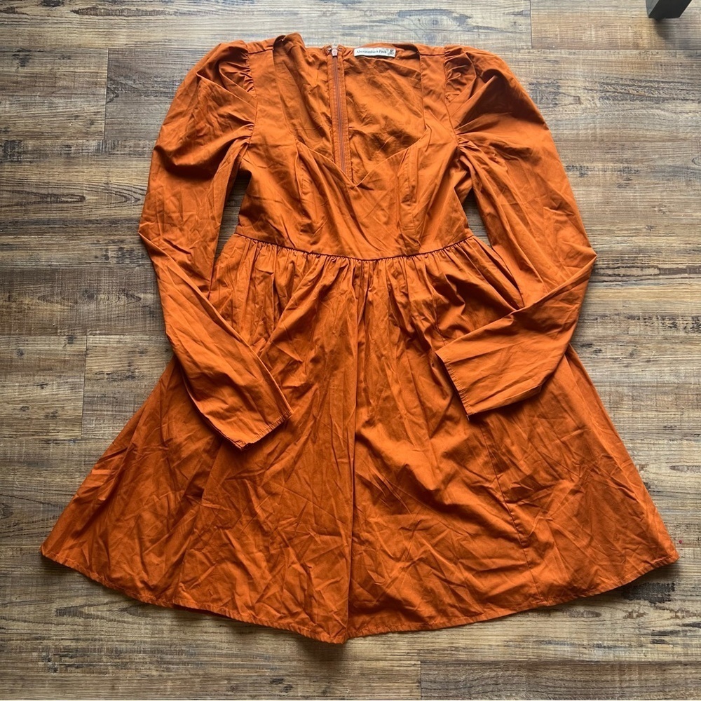 Abercrombie & Fitch Orange Poplin Babydoll Dress Mini Puffed Sleeve Size Md Tall